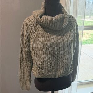 moon & madison Olive Cowl Neck Sweater Crochet Cable Ribbed Cropped Knit